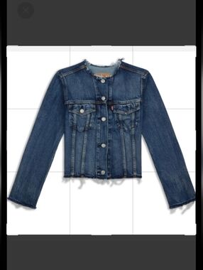 Levi’s Medium Dark Wash Collarless Jean Jacket Raw Hem